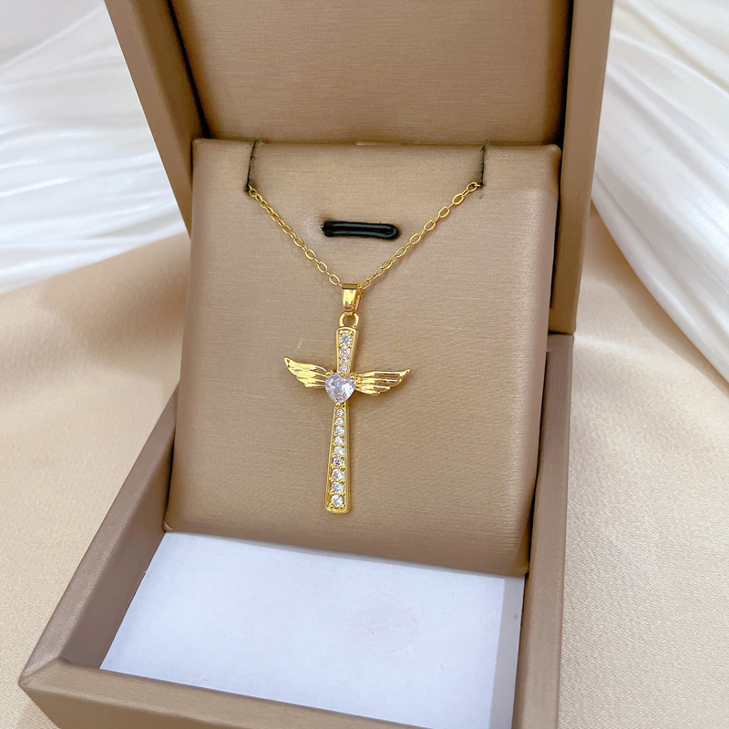 Gorgeous Diamond Cross Necklace For Women Versatile Titanium Chain_voghion.com