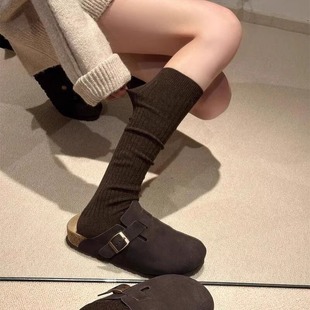 Solid Color Simple Calf Socks Women's Japanese Style Stacked Socks Autumn and Winter Academic Style JK Stockings brown Maillard Socks
