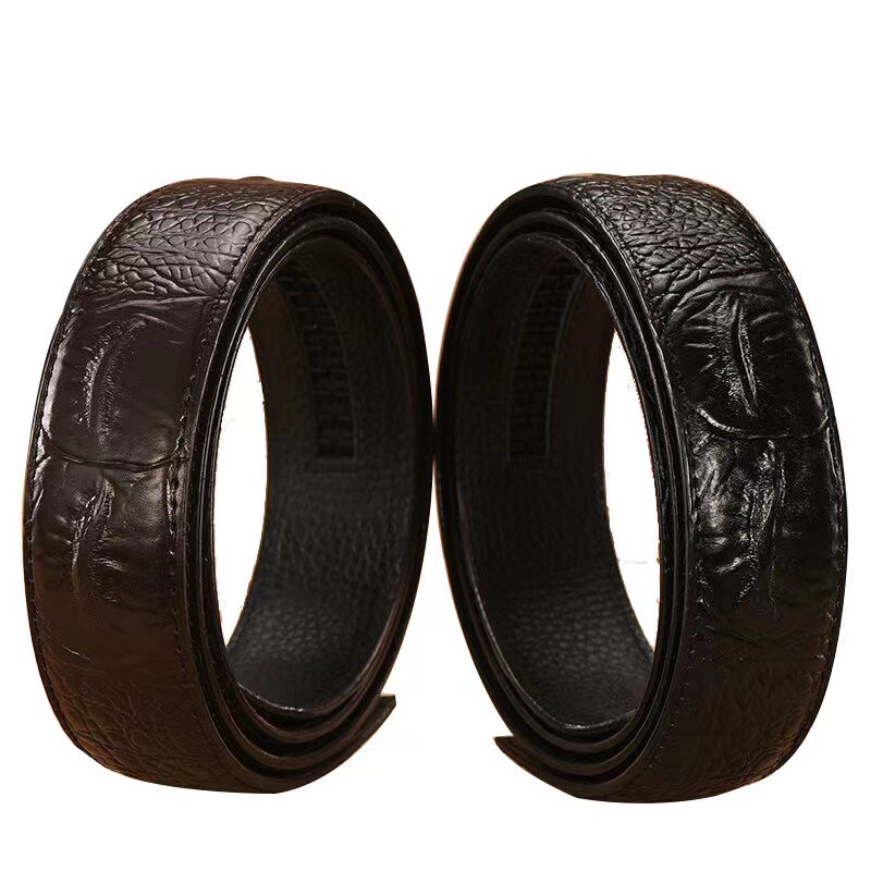 Piper Erkek Yeni Kafasız Kemer, Pürüzsüz Tokalı Sığır Derisi Timsah Desenli Kemer ve Delikli Saf Kemer_voghion.com