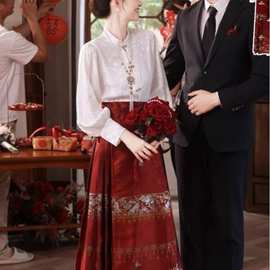 红色汉服改良新娘敬酒服2023新款旗袍马面裙新中式订婚礼服新中式