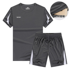 運動套裝男夏季跑步裝備速乾衣短袖T恤背心冰絲籃球訓練健身衣服