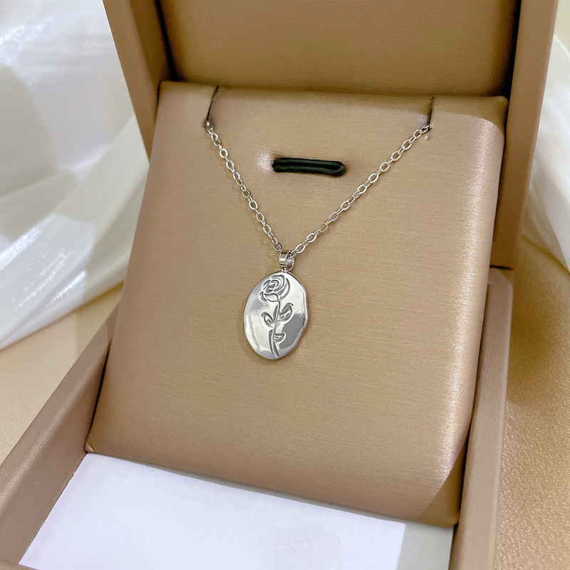 【通体钛钢】异形玫瑰女小众设计简约吊坠短款锁骨链韩版冷淡风颈详情5
