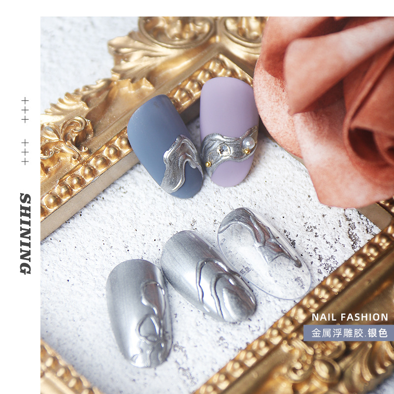 Nuevo pegamento de alivio de metal de uñas transfronterizo Espejo de pegamento pintado de metal de estilo japonés Pegamento de dibujo de esmalte de uñas tridimensional