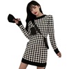 Round neck thousand bird check color matching long sleeve dress with buttock skirt and knitted skirt