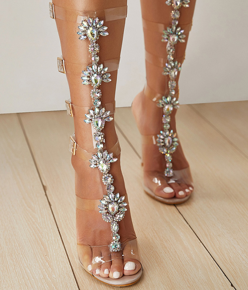 transparent one-word belt buckle rhinestone high-heeled sandals NSGXL131614