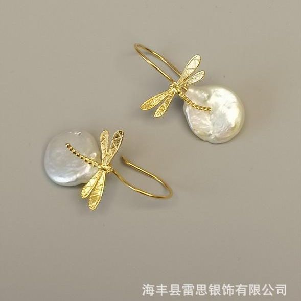 Tính khí đơn giản, tất cả phù hợp, thiết kế ban đầu, gặp gỡ, Bông Tai Chuồn Chuồn ngọc trai Baroque, phong cách thích hợp, phong cách cổ điển mới Trung Quốc