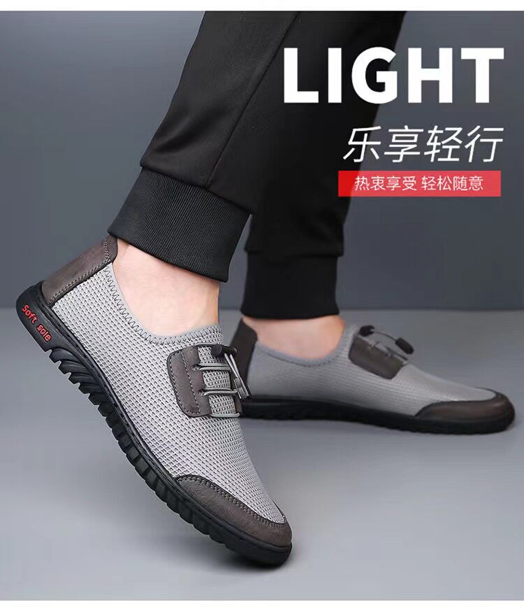 Giày thể thao nam sneaker lười thân lưới dệt kim thoáng khí, đế cao su chống trượt — màu xám, màu đen chi tiết 8