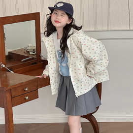 女童连帽外套春装2026新款女大童春秋款上衣初中生女孩碎花夹克衫
