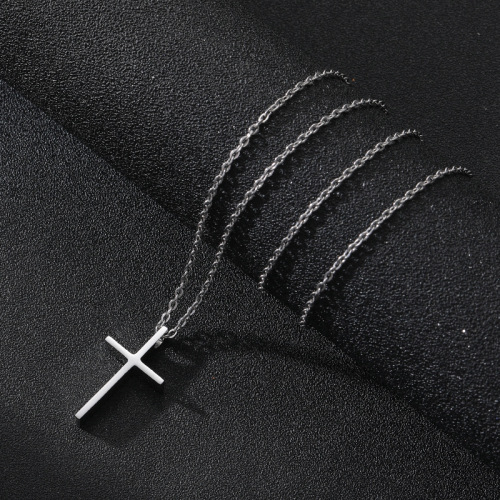 Titanium Steel Cross Necklace European and American Hip Hop Men's Personalized Necklace Simple Glossy Cross Sweater Chain Wholesale