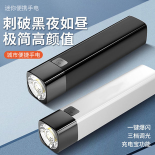 Plastic mini flashlight USB rechargeable multifunctional outdoor portable led charging treasure flashlight