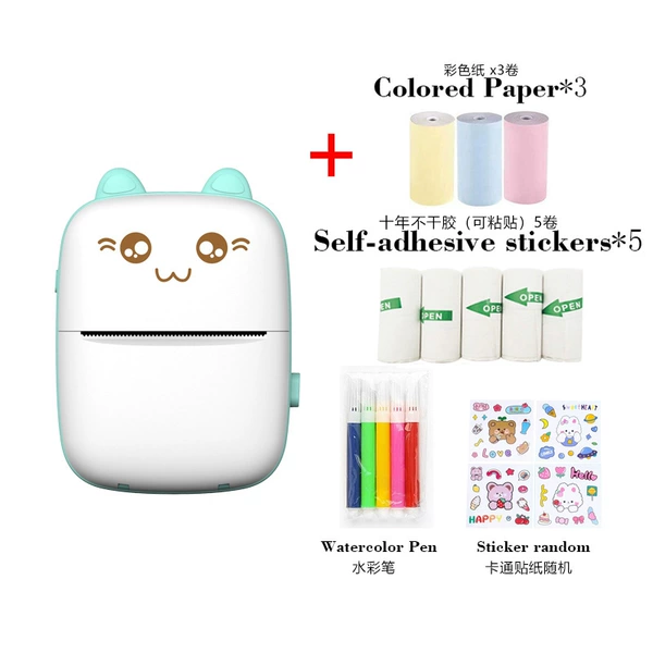C9 English version white blue, 3 rolls colored paper, 5 rolls long-life adhesive labels, watercolor pens, random stickers