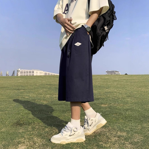 Summer 7/8 Length Men's Loose Oversize Japanese Knee-Length Shorts Streetwear Brand American Wide Leg Casual Versatile New Arrival