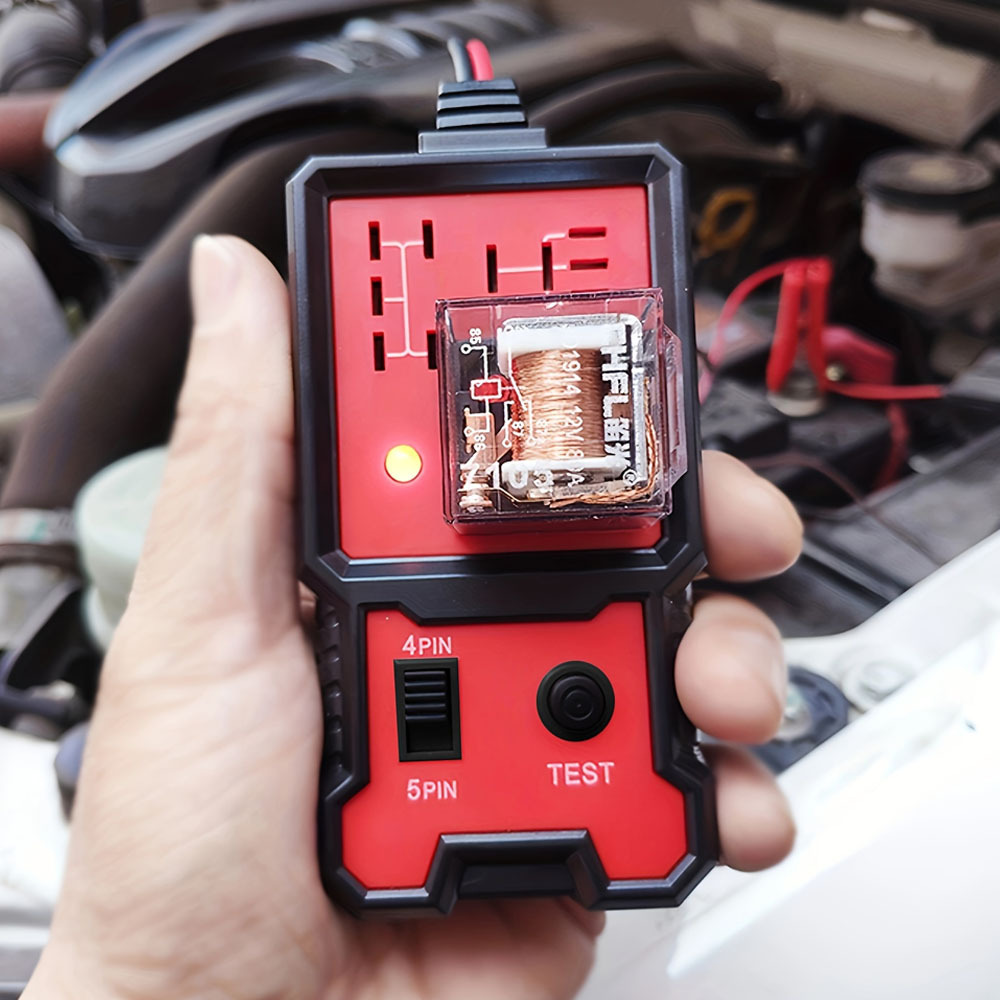 12V Automatic Relay Tester - Suitable for 4-Pin and 5-Pin Relays - Lightweight with Battery Clamp