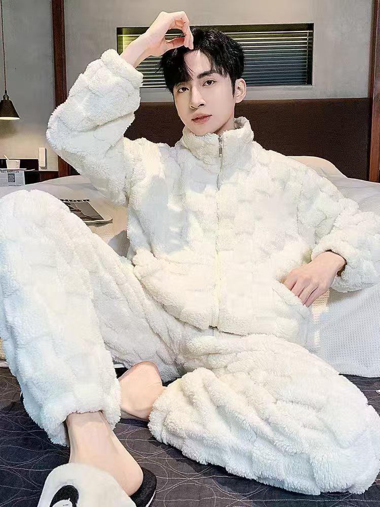 Invierno nuevo hombre coral camisa de pijama de terciopelo simple de color sólido ocio en vivo con ropa de hogar de terciopelo gruesa