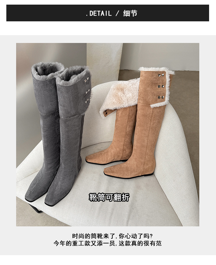 Boot tuyết nữ cổ cao ôm chân, lót lông dày, gót wedge nâng chiều cao, hai kiểu mang — màu xám chi tiết 6