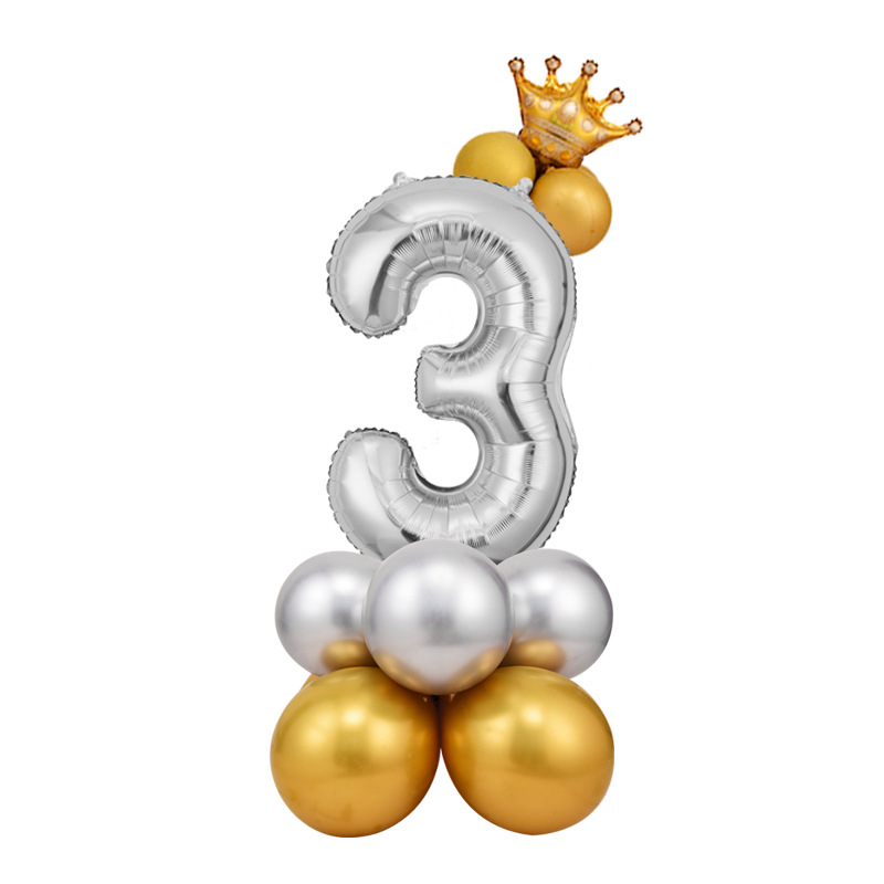 0-9 cumpleaños digital globo columna bebé un mes de edad diseño carretera globo fiesta decoración corona película de aluminio