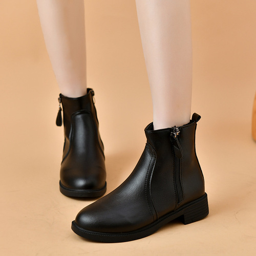 Women's Short Boots with Side Zipper, Fashion Ankle Boots, Cotton Boots, Stylish and Versatile, Warm and Slimming