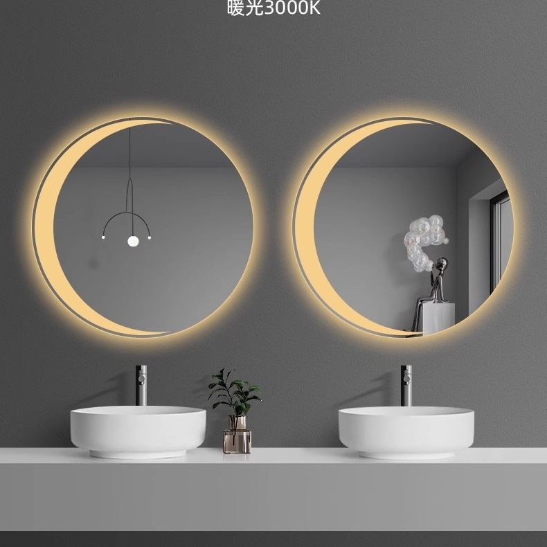 Espejo de baño inteligente en forma de media luna colgado en la pared espejo artístico creativo inodoro lavabo espejo de maquillaje casa colgado en la pared