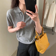 2025夏季爆款女士Polo领短袖半拉链针织衫精纺羊毛简约港风上衣