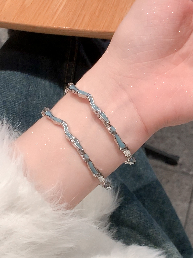 液態藍色海浪手鐲女高級感冷淡風情侶手鍊手串開口鐲子手環手飾品