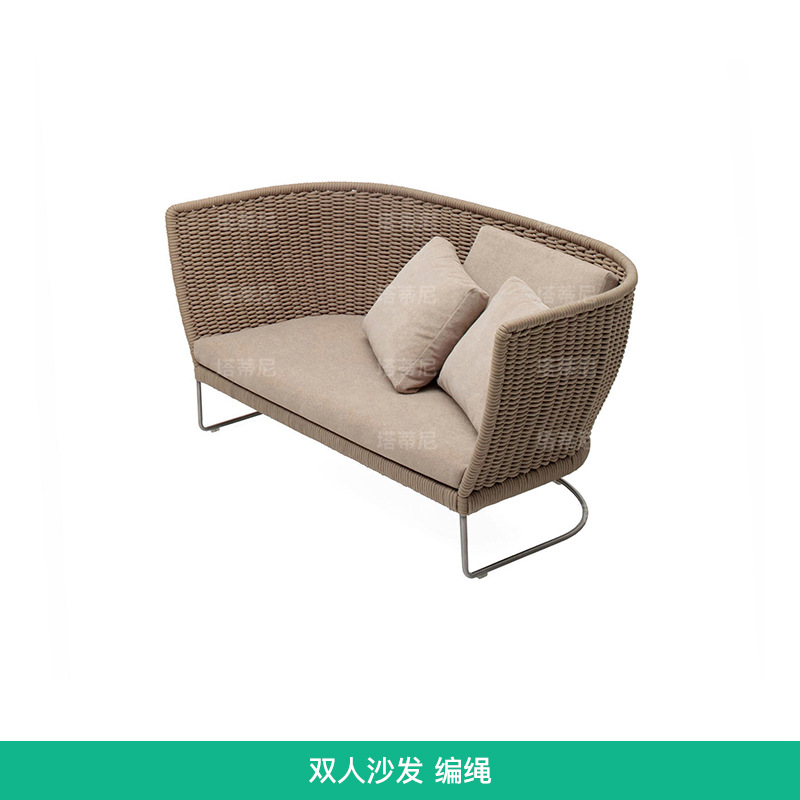 Sofá de exterior tejido con cuerda, cama de descanso para patio o balcón, muebles creativos para alojamiento rural, sillón de ratán para jardín o terraza. image 9