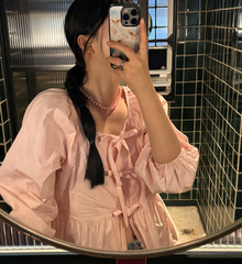 现货 韩国chic 秋日 设计感 绑带  长袖衬衫