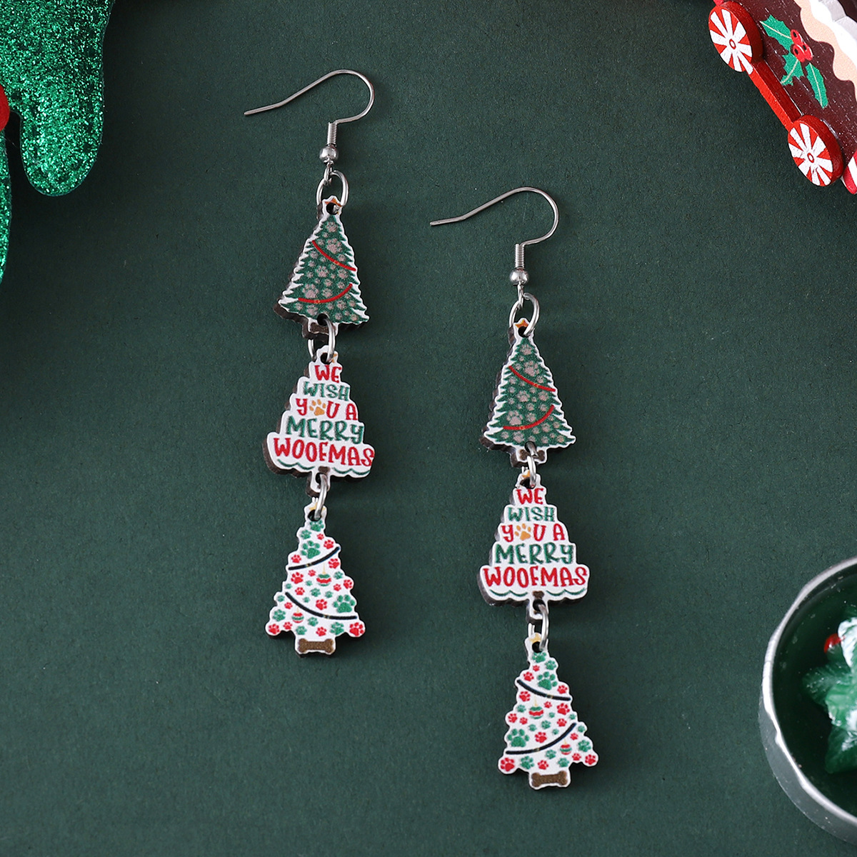 Bijoux de fête de Noël Boucles d'oreilles pendantes en forme de flocon de neige et d'arbre de Noël pour femmes_voghion.com