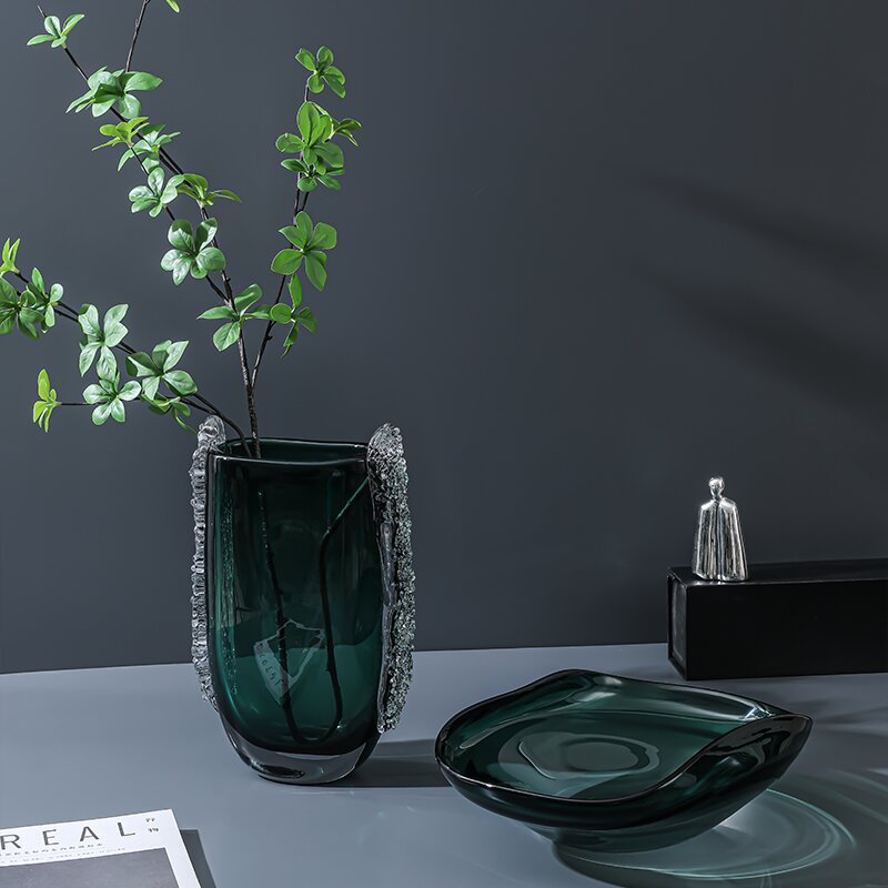 Modern light luxury imperial green art glass vase decoration living…