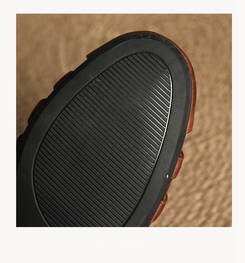 Sandal nữ mũi nhọn da bò quai chữ T gót thấp phong cách La Mã — nâu chi tiết 22