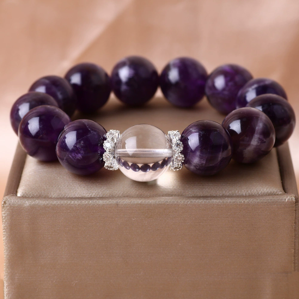 Оптовая продажа от производителя: браслет из уругвайского аметиста с белыми крупными бусинами Асай, элегантный оригинальный женский браслет в модном стиле.