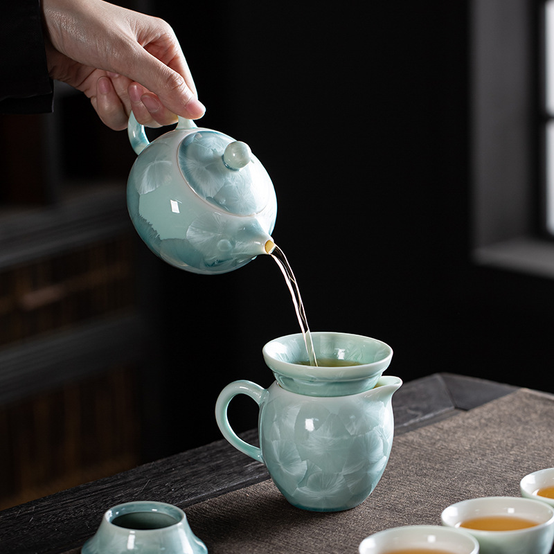 结晶釉功夫茶具套装青色开片冰花家用客厅办公室会客陶瓷西施壶|undefined