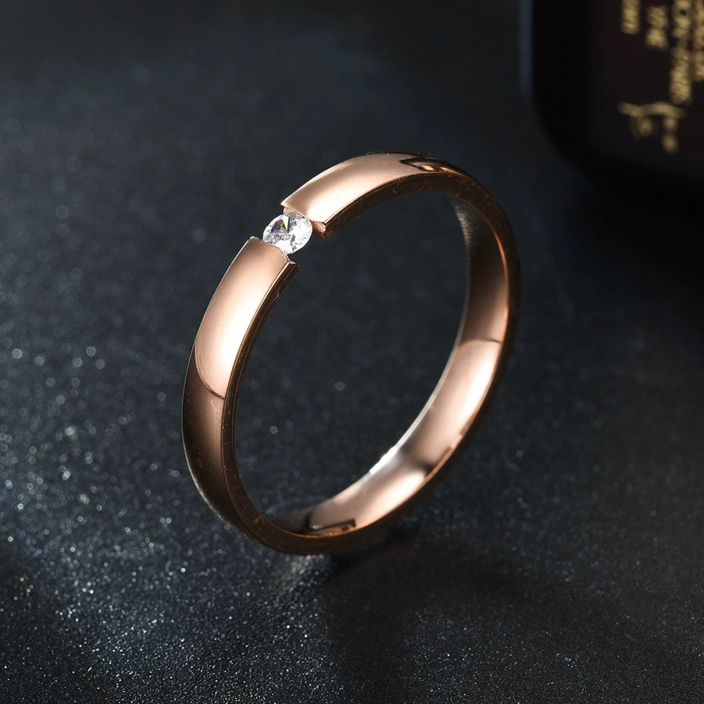 Fashionable zirconium for beloved, gemstone ring stainless steel, micro incrustation, 750 sample gold, simple and elegant design, Korean style
