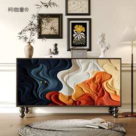 法式中古风复古油画餐边柜入户客厅隔断玄关柜客厅实木置物麦太保