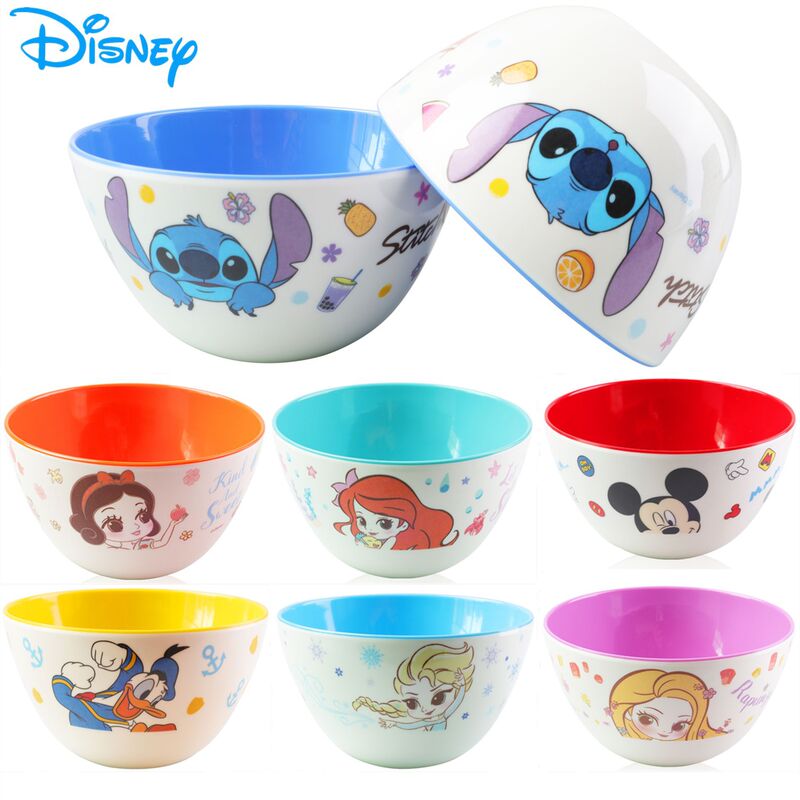 Mickey Children's Bowl, Resistant to Falling and Scalding, Cute Cartoon Melamine Resin Tableware for Babies, Household Two-Color Small Bowl