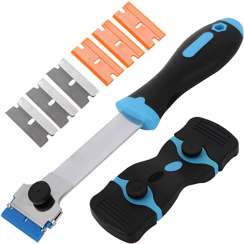 8件装多功能迷你刮刀带保护刀片盖金属和塑料刀片用于污垢清洁