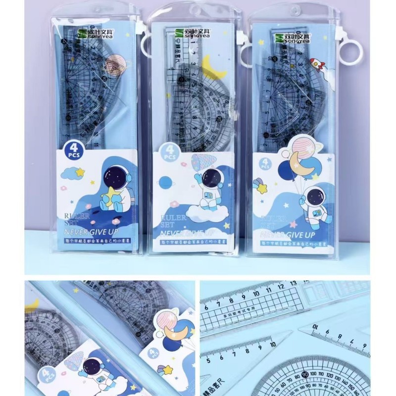 厚みのある近視防止定規セット、大きな数字の傷防止描画定規セット、定規、三角板、分度器、4点セット|undefined