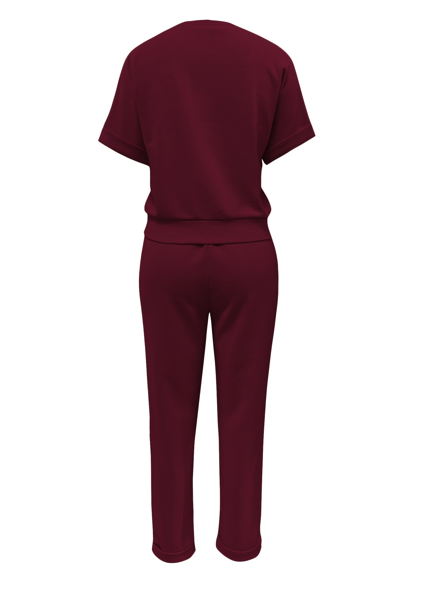 Spring Summer Women's Solid Color Sports Suit Casual Comfortable Style High Waisted Drawstring Top Versatile Short Sleeve_ecoleips.com