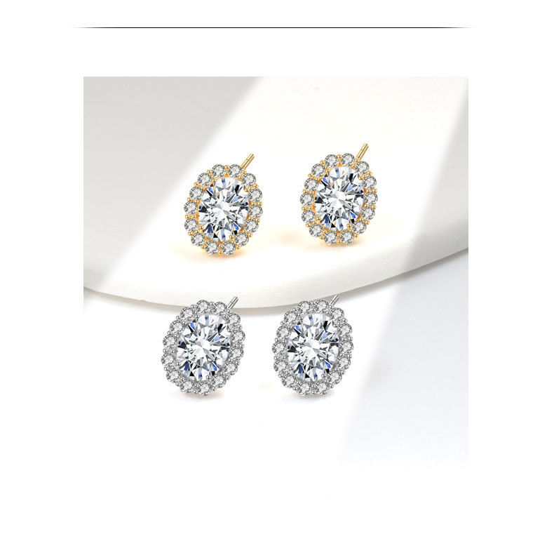 Zircon Inlay Material 1 Pair 925 Sterling Silver Zircon 925 Sterling Silver Earrings Geometric Ear Studs