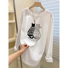 お尻を遮る純綿の毛の長袖のtシャツの女性の中で長いタイプの韓国版のゆったりしている白い上着の中で底のシャツの秋を掛けます。
