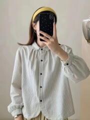 感复古拼接条纹长袖衬衫女装2025年秋季新款休闲洋气百搭上衣