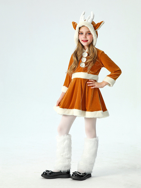 2025年クリスマス子供服、エルク柄ワンピース、クリスマス子供服、女の子、ベビー、サンタクロース、長袖、欧米風|undefined