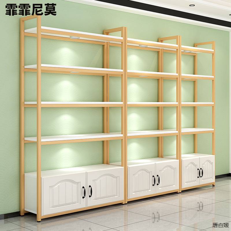 工厂货架简易北欧落地多层隔板置物架钢木书架储物展柜铁艺展示收