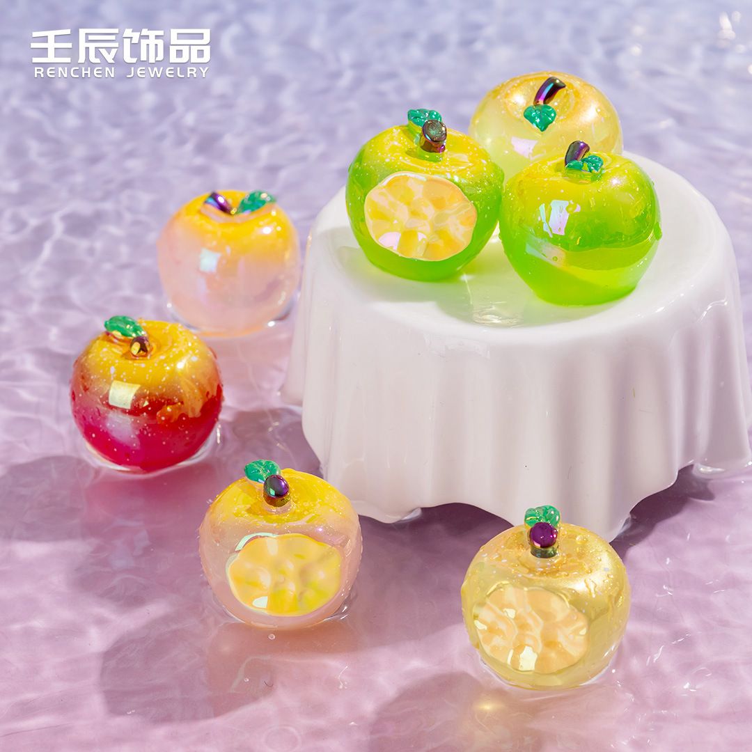 仿真创意电镀夜光咬一口苹果水果 树脂工艺装饰品diy配件手工摆件