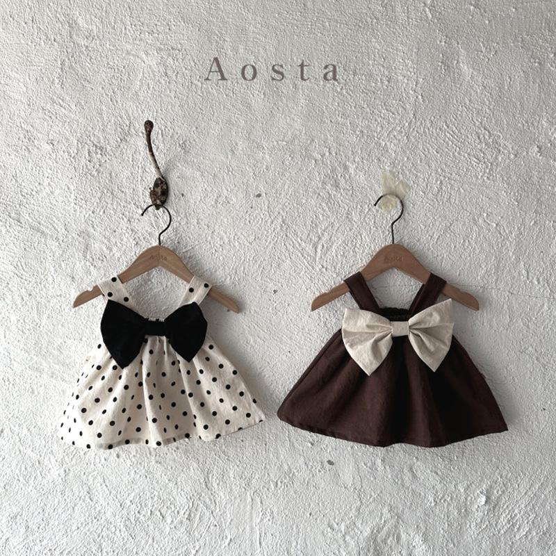 Conjunto de dos piezas de verano para niñas, estilo coreano, ropa infantil, conjunto de tirantes con lazo para bebé, ropa de verano elegante para bebé, estilo fino