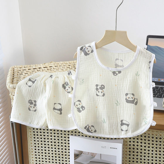 Children's Sleeveless Suit Summer Baby Gauze Kidsren's Clothes Shorts Male and Female Baby Vest Pipa Two-Piece Suit