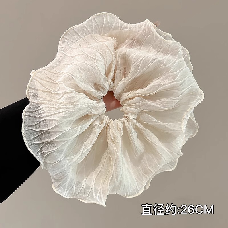 Anillo de pelo de intestino grueso súper grande coreano para mujer 2025 nuevo estilo de alta gama cordón de pelo de encaje plisado temperamento dulce cuerda de cabeza de flor