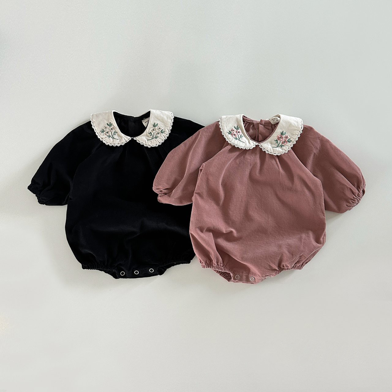 INS estilo coreano niñas algodón bordado muñeca collar mono otoño versátil dulce mameluco moda