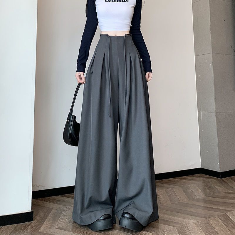 高级感西装阔腿裤女春夏季设计感高腰垂感宽松休闲拖地裤裙女|undefined