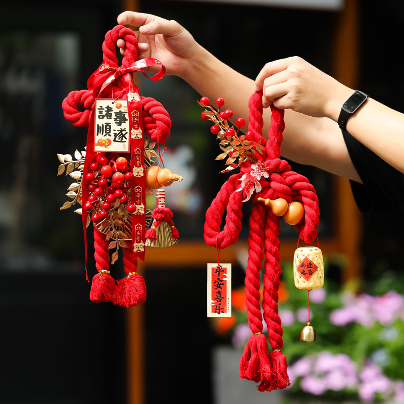 新築祝いの装飾、新しい家の玄関ドアのハンドル、万字結びペンダント、新築の引っ越しセレモニーの装飾用品|undefined
