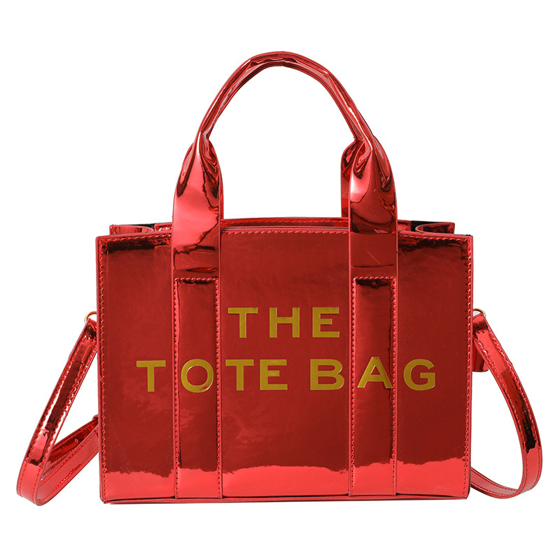 Bolso de mano estilo nuevo transfronterizo para mujer 2025, bolso de hombro y bandolera de moda europea y americana de cuero charol con letras en relieve